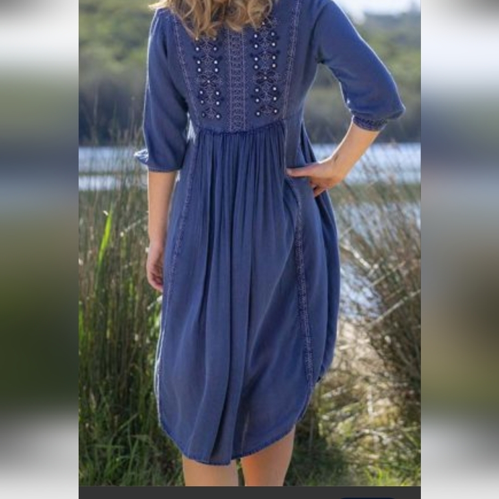 CIENNA Breese Blue Embroidered Dress,SZ S. - Picture 2 of 7